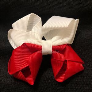 Red & White 4 1/2" Octopus Bow  5B1839  Handmade NWT Boutique